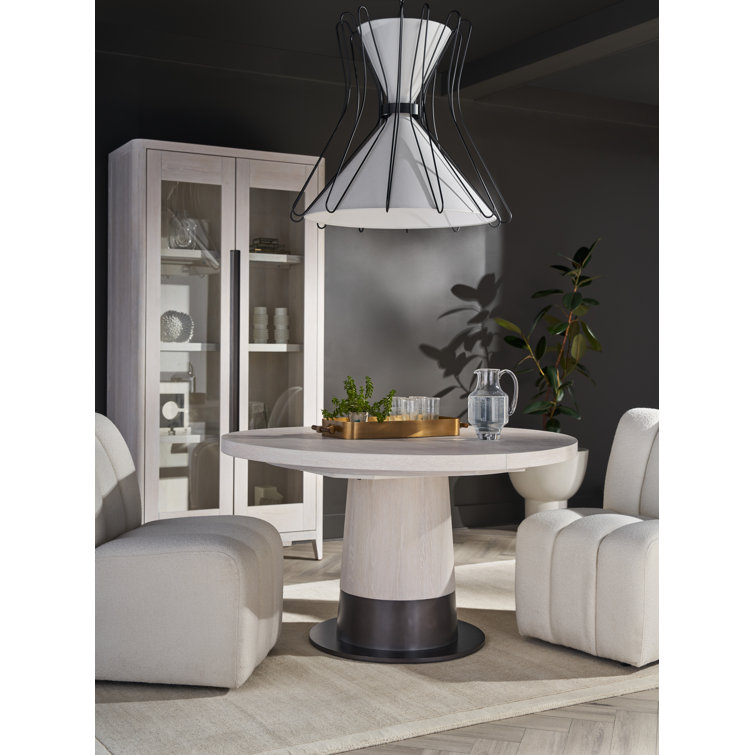 Gray Oak Extendable Round Mid-century Modern Dining Table