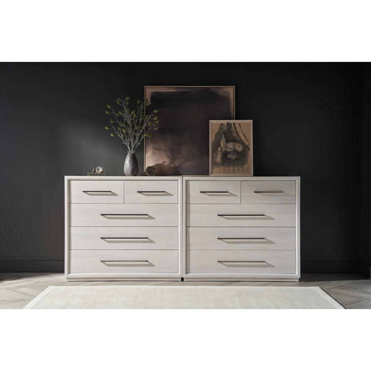 White Oak 5-Drawer Modern Dresser with Bronze Pulls