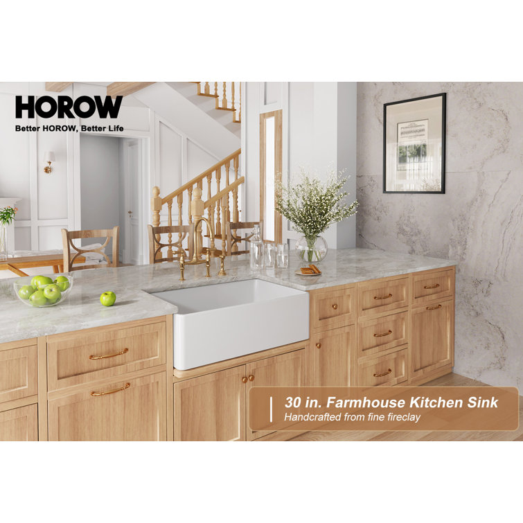 Hadley 30" White Fireclay Farmhouse Kitchen Sink with Accessories