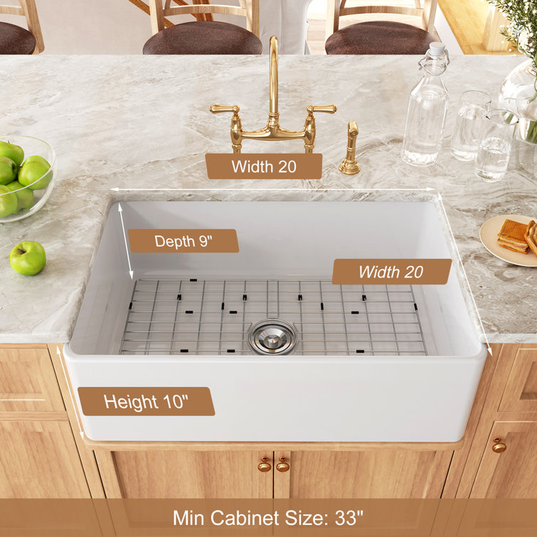 Hadley 30" White Fireclay Farmhouse Kitchen Sink with Accessories