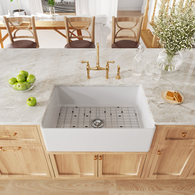 Hadley 30" White Fireclay Farmhouse Kitchen Sink with Accessories