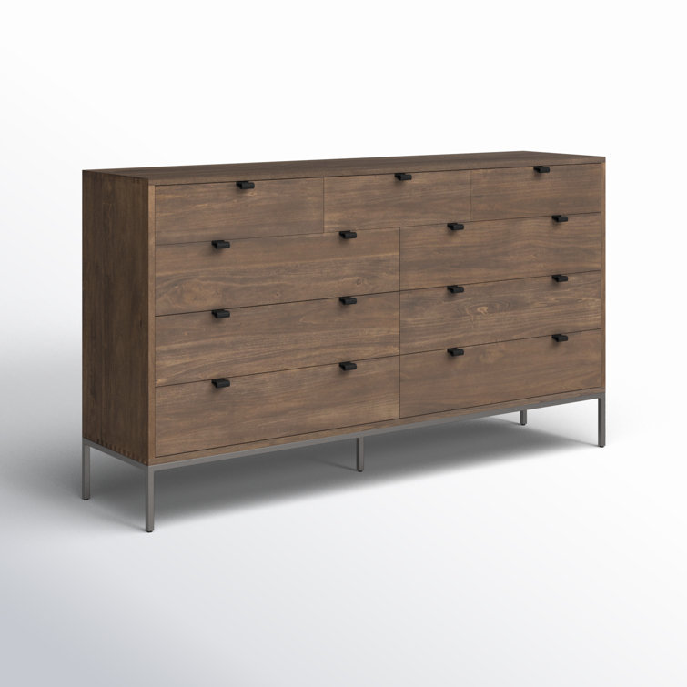 Auburn Poplar 70'' Mid-Century Double Dresser with Leather Pulls