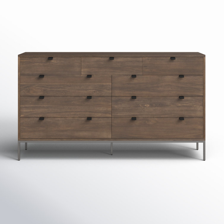 Auburn Poplar 70'' Mid-Century Double Dresser with Leather Pulls