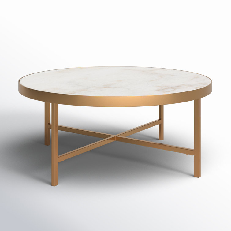 Round White Marble and Brass Coffee Table