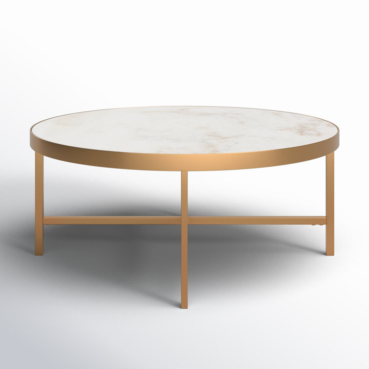 Round White Marble and Brass Coffee Table