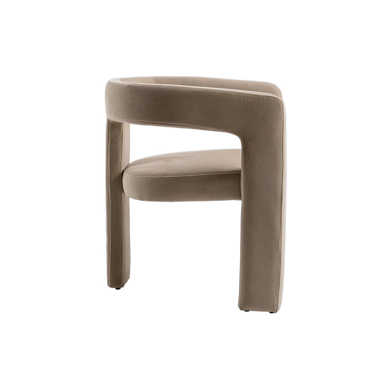 Beige Velvet Upholstered Dining Chair with Metal Legs