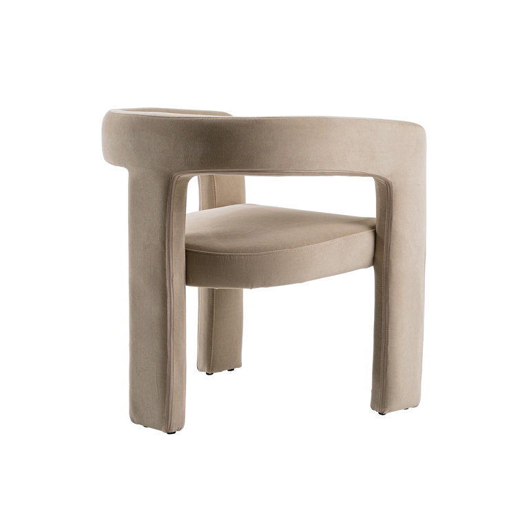 Beige Velvet Upholstered Dining Chair with Metal Legs