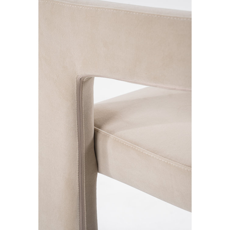 Beige Velvet Upholstered Dining Chair with Metal Legs