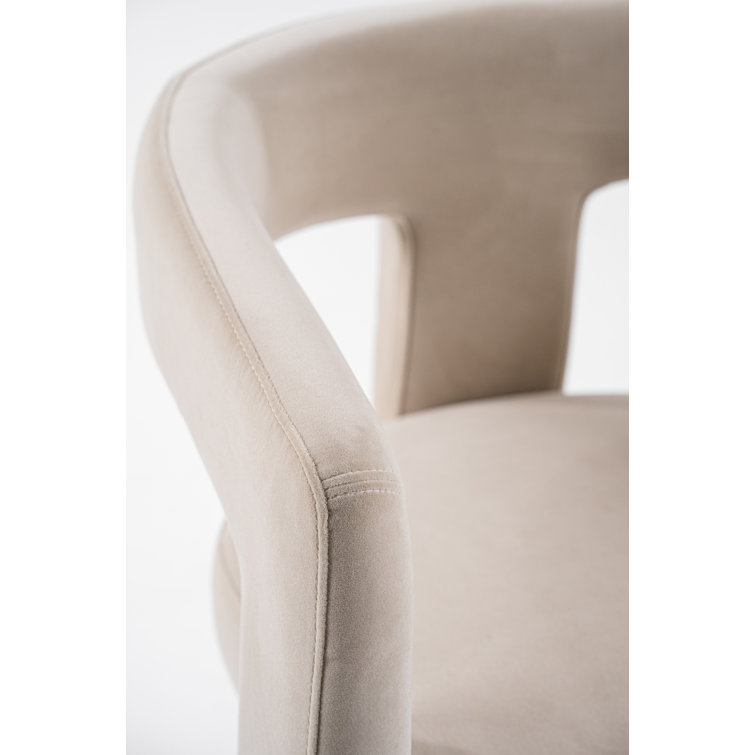 Beige Velvet Upholstered Dining Chair with Metal Legs
