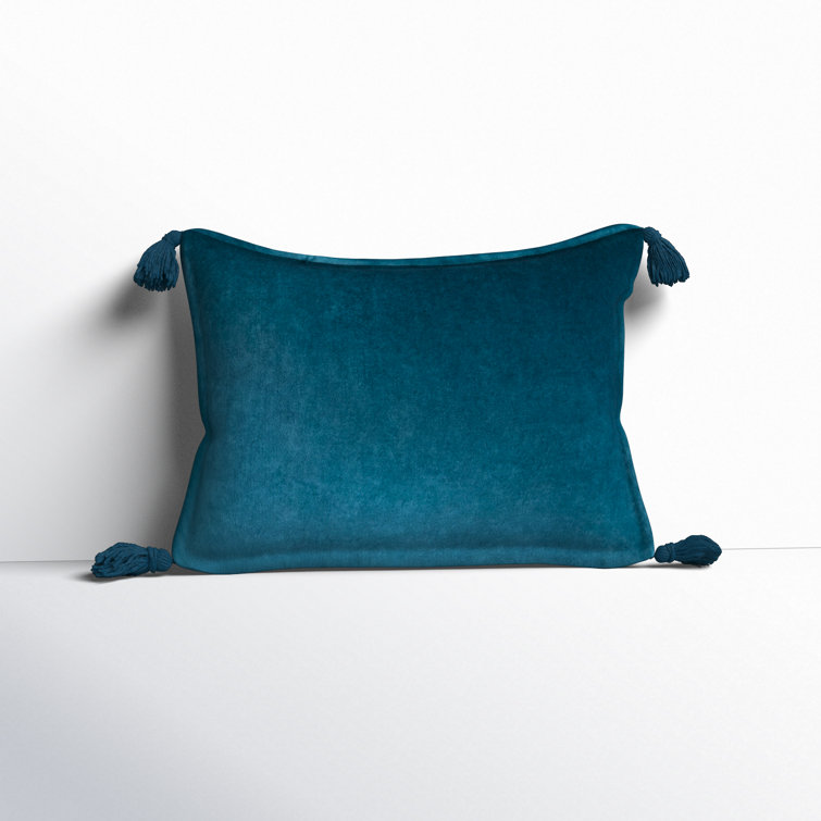Grass Green Cotton Velvet Lumbar Pillow with Playful Tassels