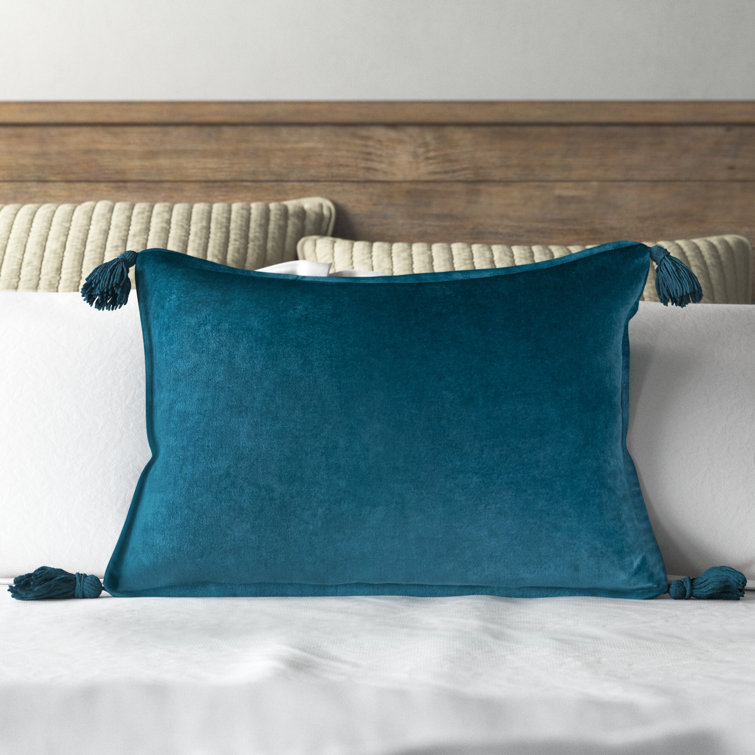 Grass Green Cotton Velvet Lumbar Pillow with Playful Tassels