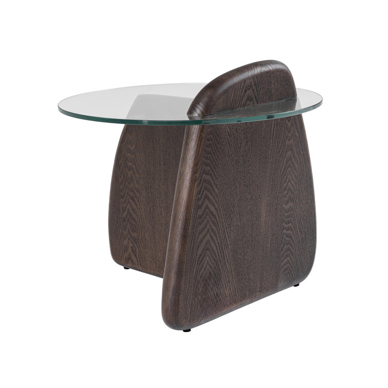 Round Clear Glass and Dark Walnut End Table