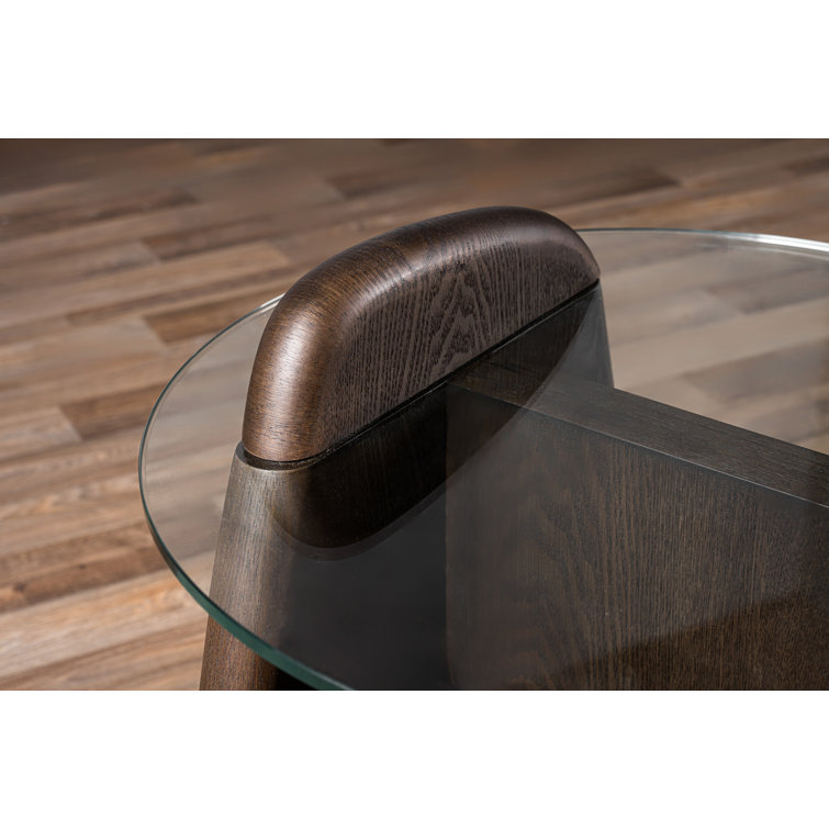 Round Clear Glass and Dark Walnut End Table