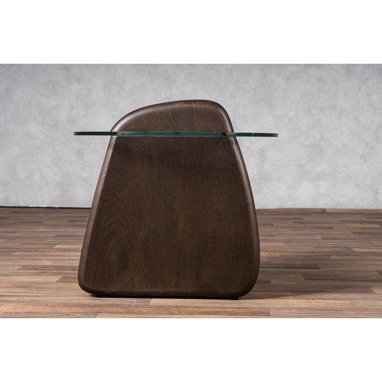 Round Clear Glass and Dark Walnut End Table