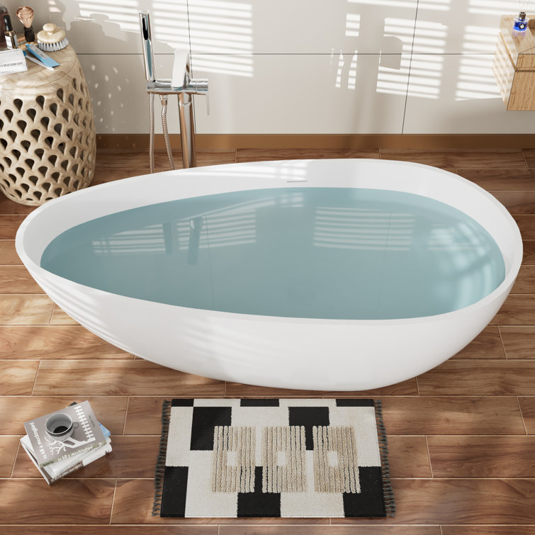 67'' Matte White Solid Surface Freestanding Soaking Bathtub