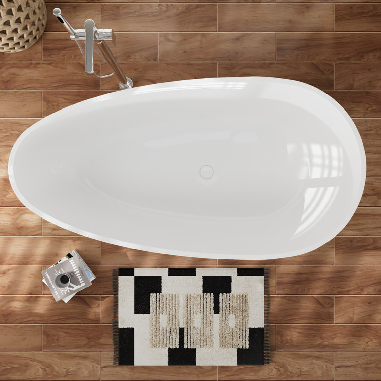 67'' Matte White Solid Surface Freestanding Soaking Bathtub