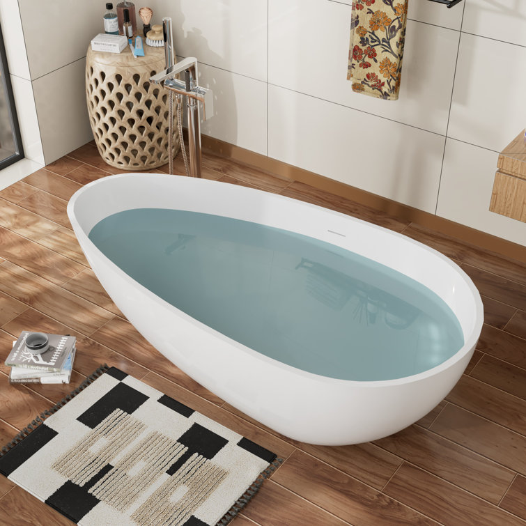 67'' Matte White Solid Surface Freestanding Soaking Bathtub