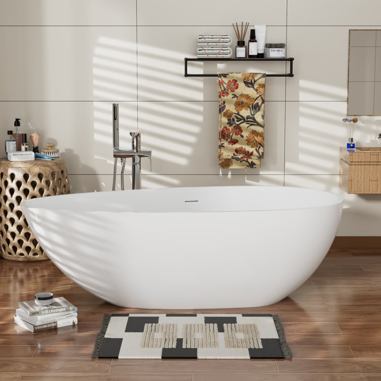 67'' Matte White Solid Surface Freestanding Soaking Bathtub