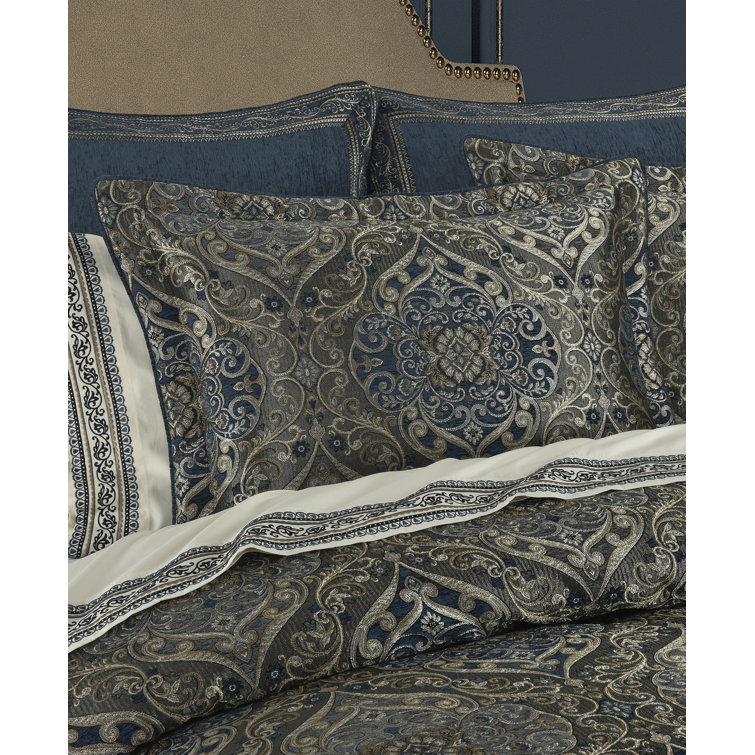 Weston Blue and Gold Jacquard King Comforter Set