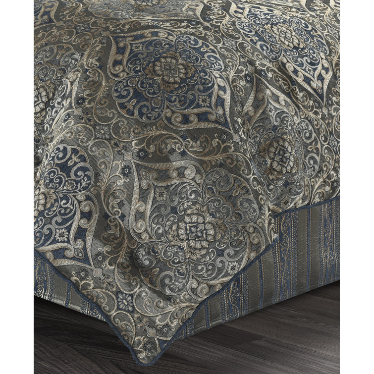 Weston Blue and Gold Jacquard King Comforter Set