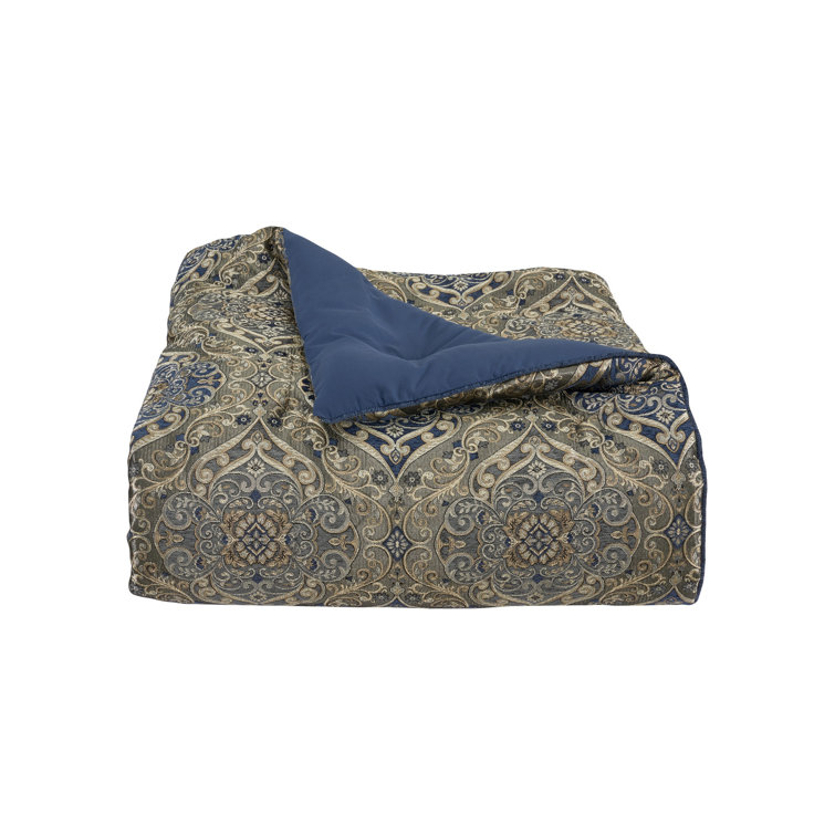 Weston Blue and Gold Jacquard King Comforter Set