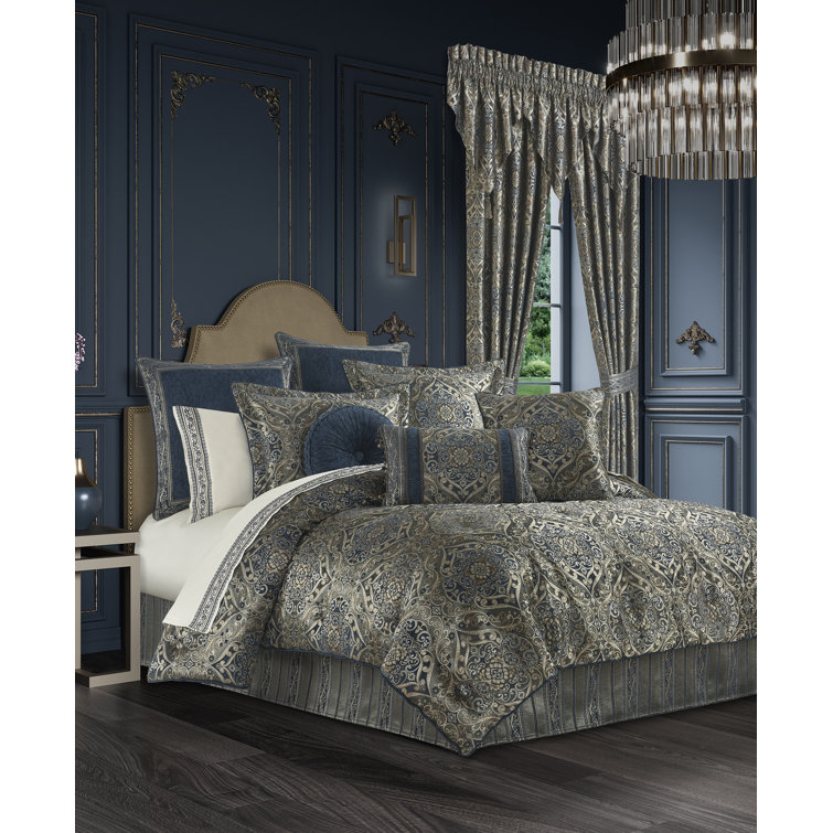 Weston Blue and Gold Jacquard King Comforter Set
