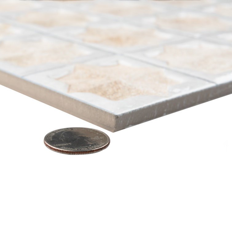 Beige and White Moroccan Porcelain Wall Tile, 12" x 22"