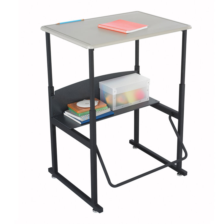 Adjustable Black Steel Writing Desk with Shelf