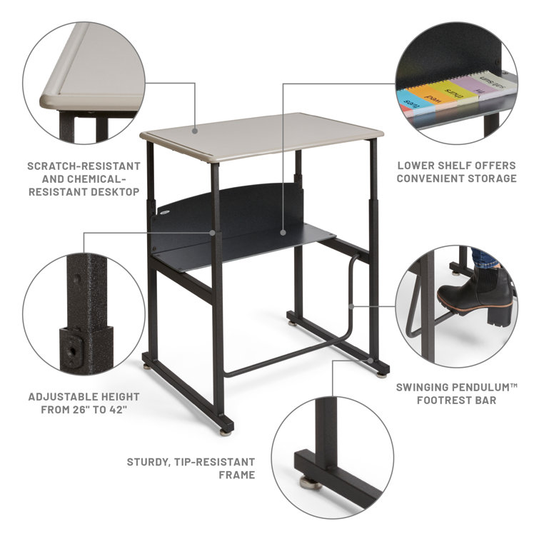 Adjustable Black Steel Writing Desk with Shelf