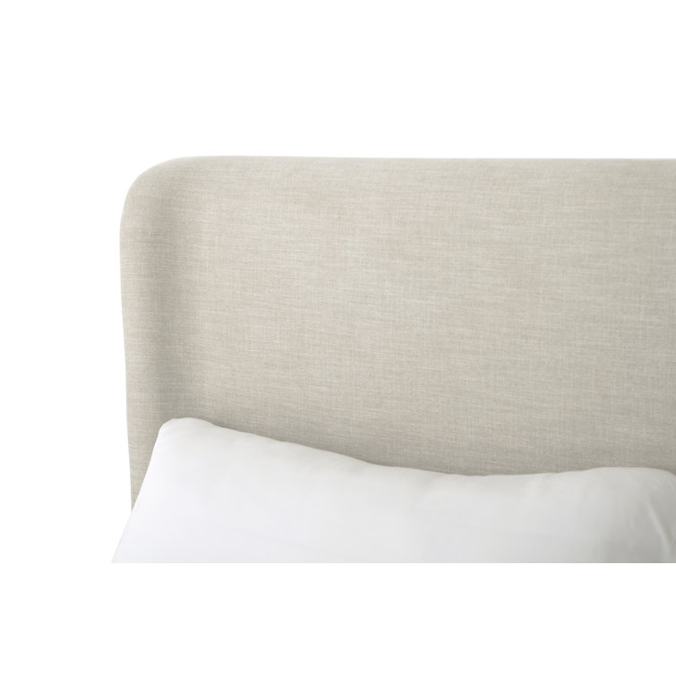 Queen Beige Upholstered Wingback Bed with Rounded Corners