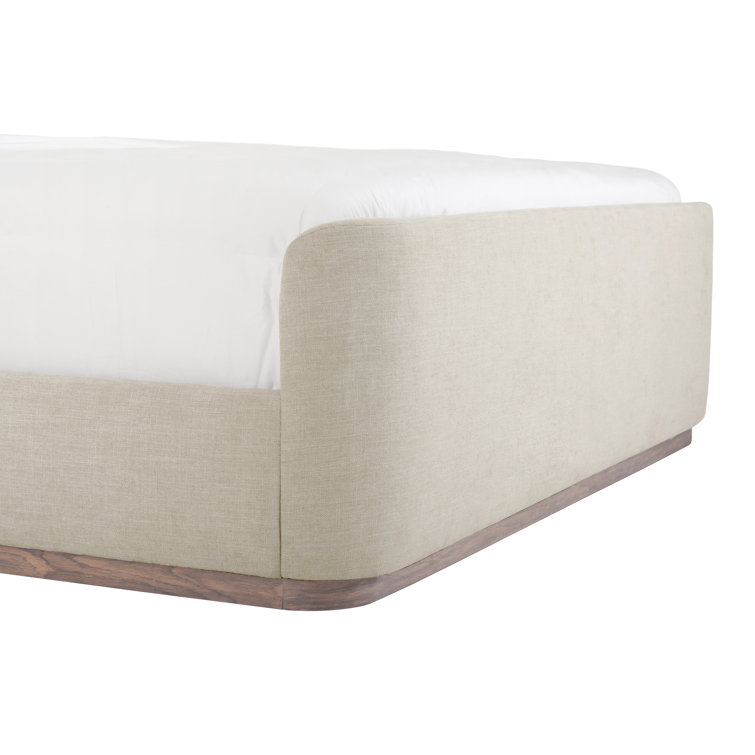 Queen Beige Upholstered Wingback Bed with Rounded Corners