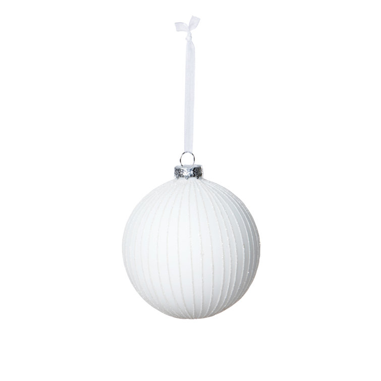 Nordic White Glass Ball Ornament Set with Ribbon Hanger