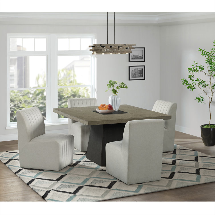 Beige Upholstered 5-Piece Square Pedestal Dining Set