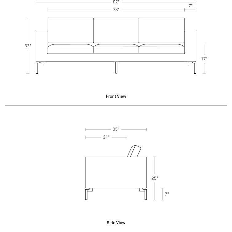 New Standard 92" Gray Fabric Sofa with Black Legs