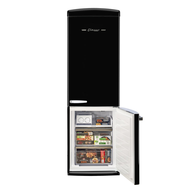 Midnight Black Retro 24" Bottom Mount Refrigerator with Chrome Accents