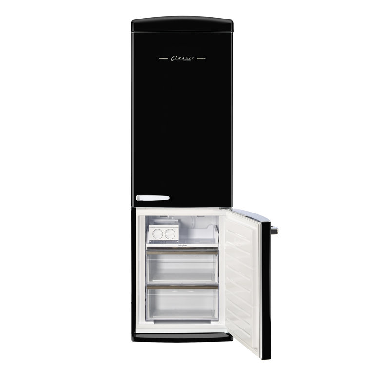Midnight Black Retro 24" Bottom Mount Refrigerator with Chrome Accents