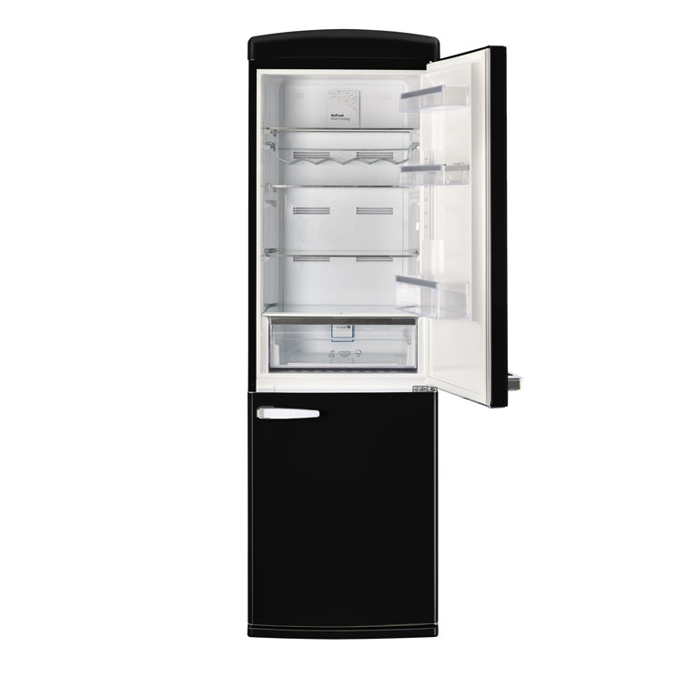 Midnight Black Retro 24" Bottom Mount Refrigerator with Chrome Accents