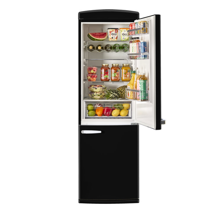 Midnight Black Retro 24" Bottom Mount Refrigerator with Chrome Accents