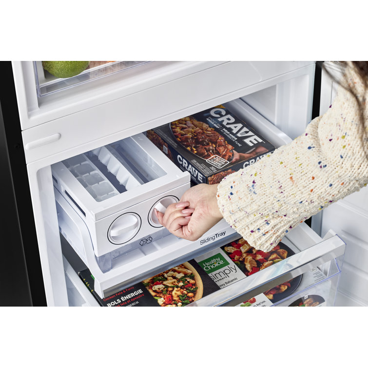 Midnight Black Retro 24" Bottom Mount Refrigerator with Chrome Accents