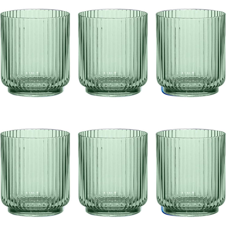 Green Fluted Acrylic Low Tumbler Glass Set of 6