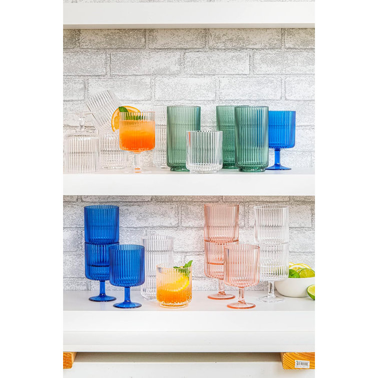 Green Fluted Acrylic Low Tumbler Glass Set of 6