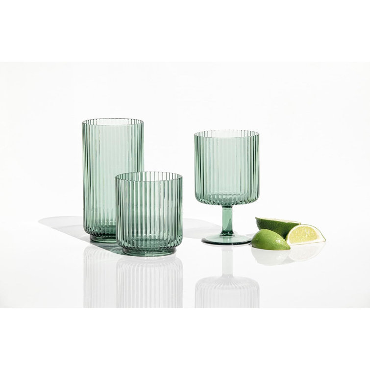 Green Fluted Acrylic Low Tumbler Glass Set of 6