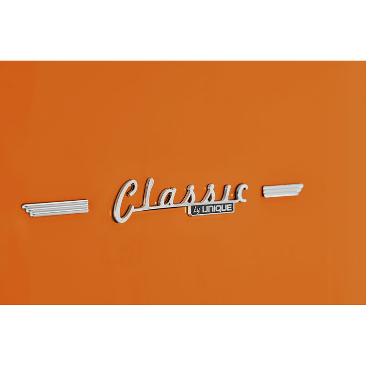 Creamsicle Orange Retro Bottom Freezer Refrigerator with Chrome Handles