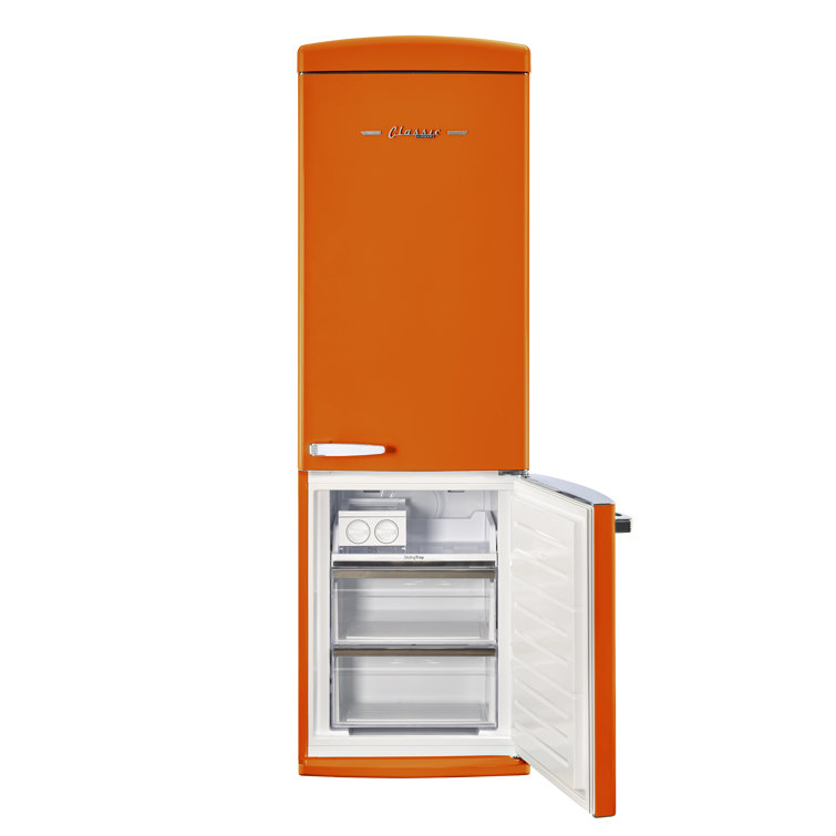 Creamsicle Orange Retro Bottom Freezer Refrigerator with Chrome Handles