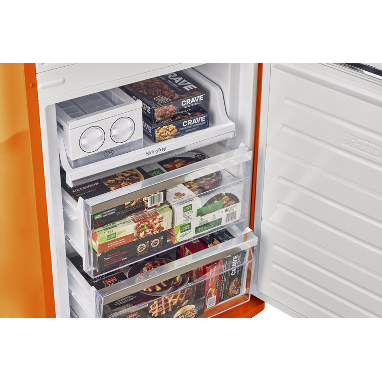 Creamsicle Orange Retro Bottom Freezer Refrigerator with Chrome Handles