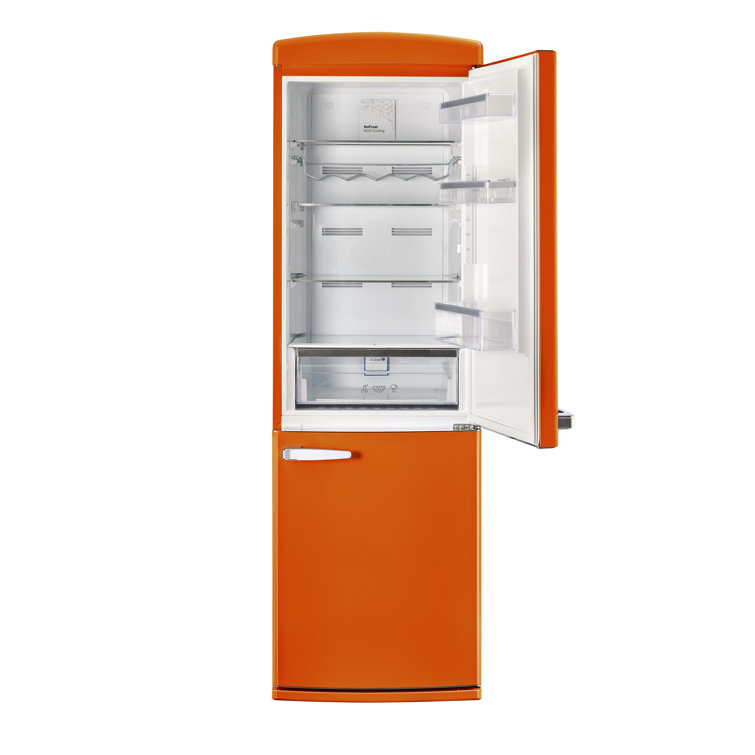 Creamsicle Orange Retro Bottom Freezer Refrigerator with Chrome Handles