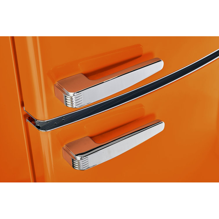 Creamsicle Orange Retro Bottom Freezer Refrigerator with Chrome Handles