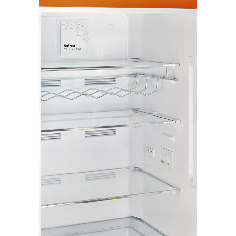 Creamsicle Orange Retro Bottom Freezer Refrigerator with Chrome Handles