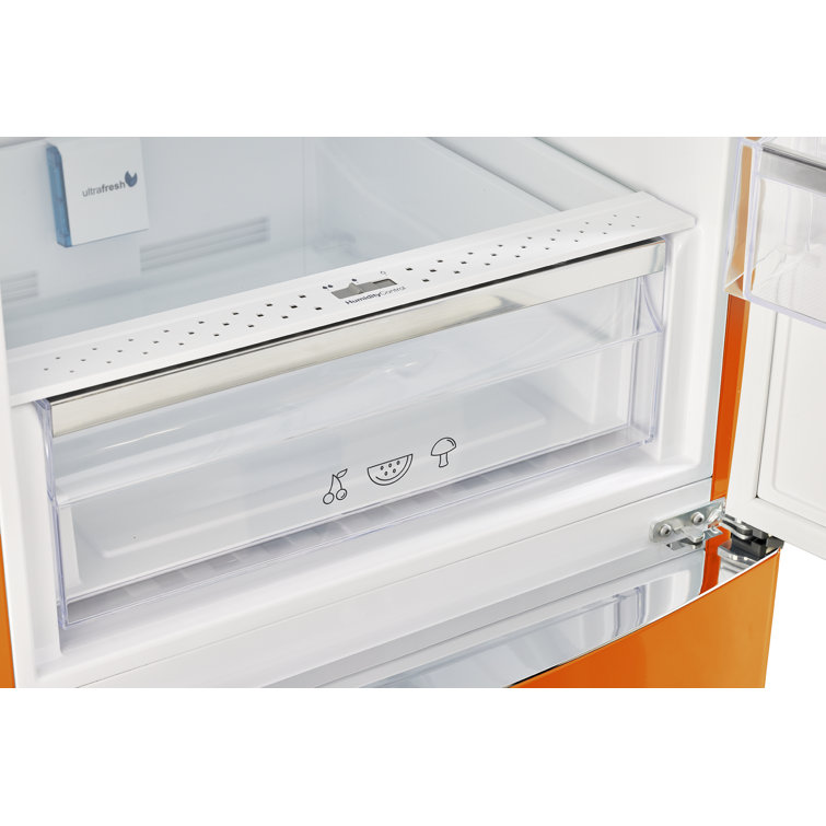 Creamsicle Orange Retro Bottom Freezer Refrigerator with Chrome Handles