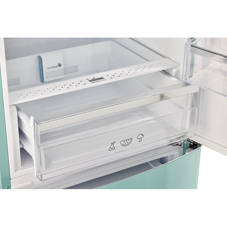 Ocean Mist Turquoise Retro Bottom Freezer Refrigerator with Ice Maker